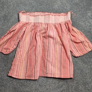 Strut & Bolt Top Girls S Peach Pink Off Shoulder Stripe Cotton Blend Boho Casual